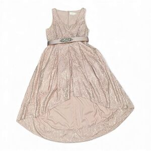 Eliza J Blush Pink Lace Rhinestones Hi/ Low Dress Women’s Size 16 - Homecoming